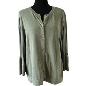 Isaac Mizrahi Live Women's Knit Bell Sleeve Cardigan Sage Green Size XL